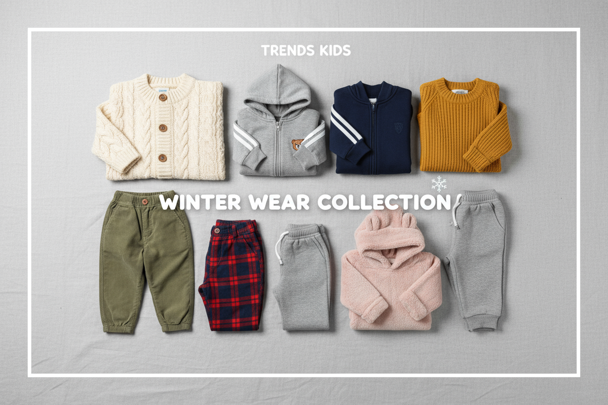 “Baby and kids winter clothes in Bangladesh including hoodies, matching sets and joggers.”