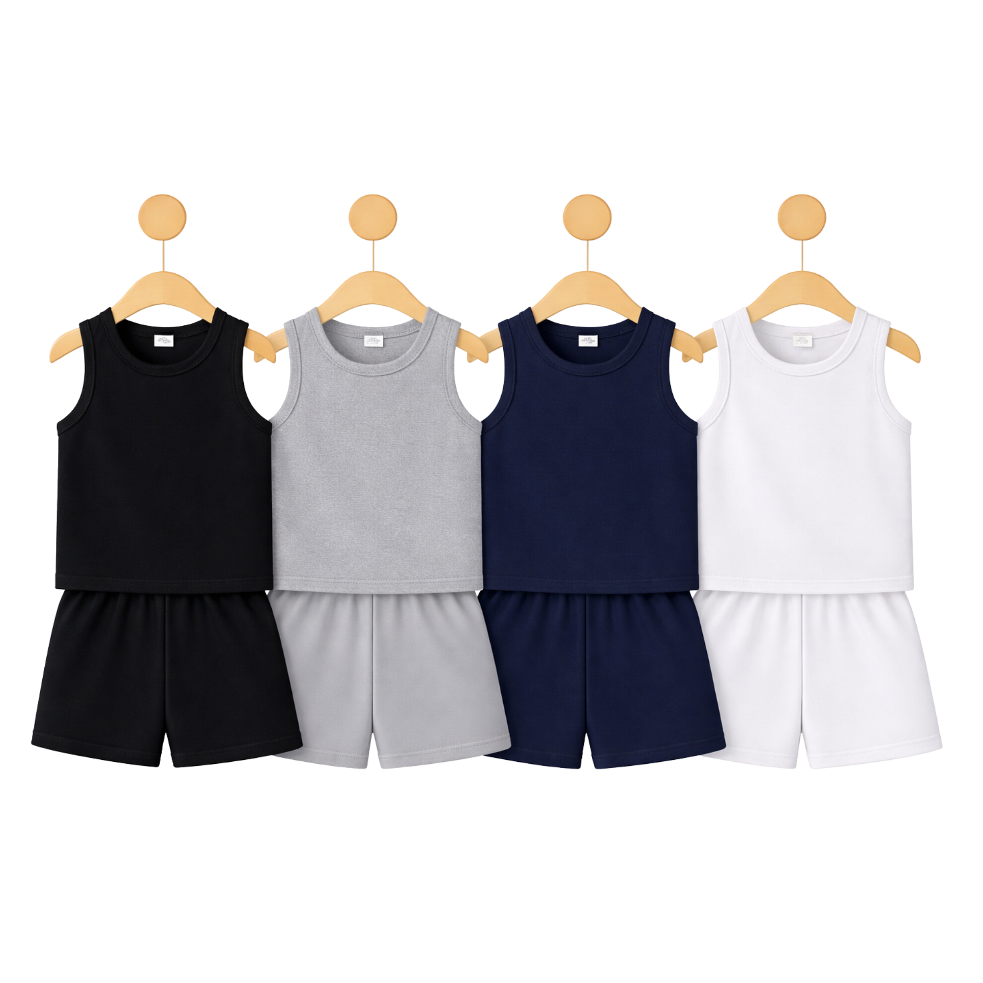 Sleeveless T-shirt + matching shorBoys Basic Solid Cotton Tank Top & Shorts Set