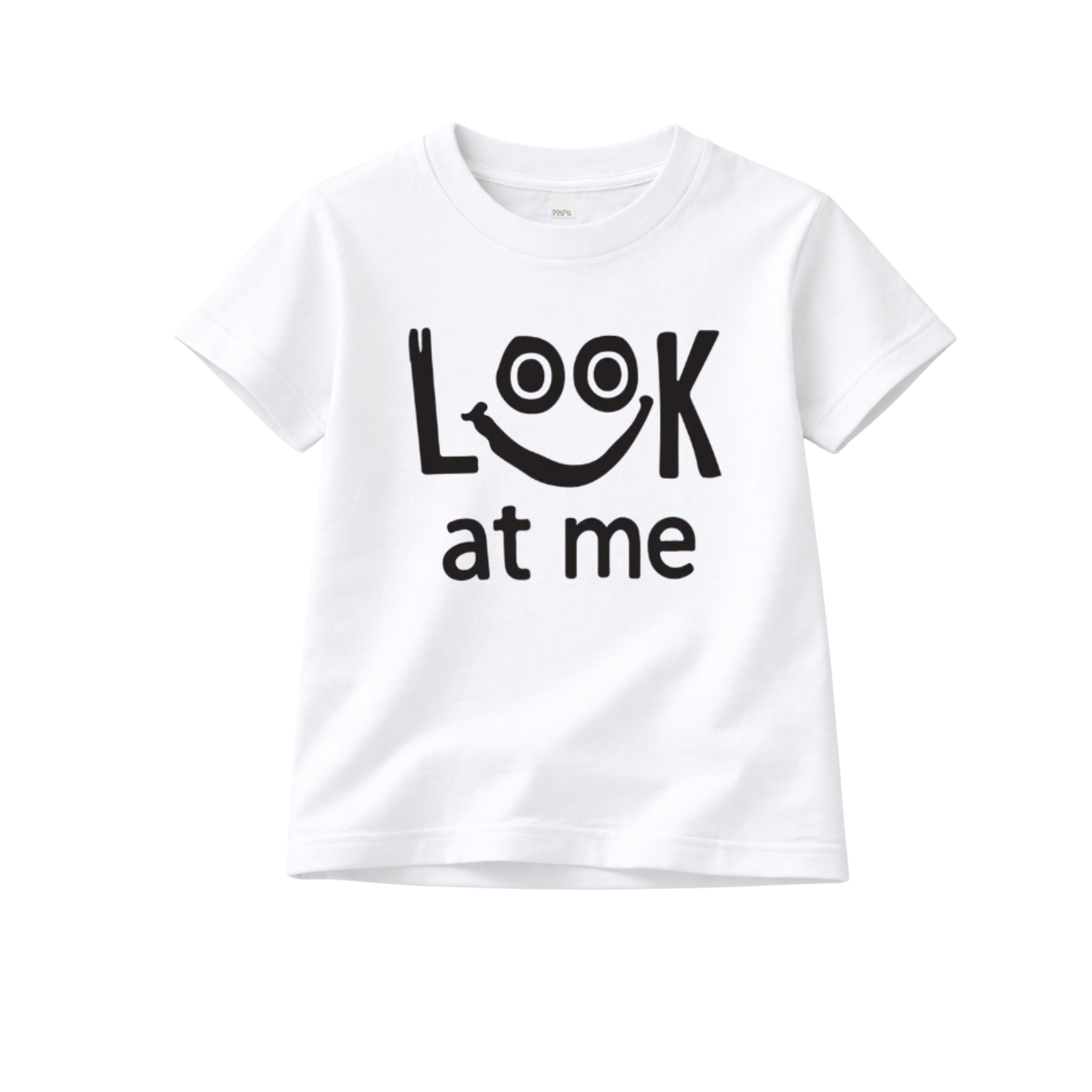 Kids “Look at Me” Smile Print Cotton T-Shirt – Cute White Graphic Tee (Soft Summer Wear)