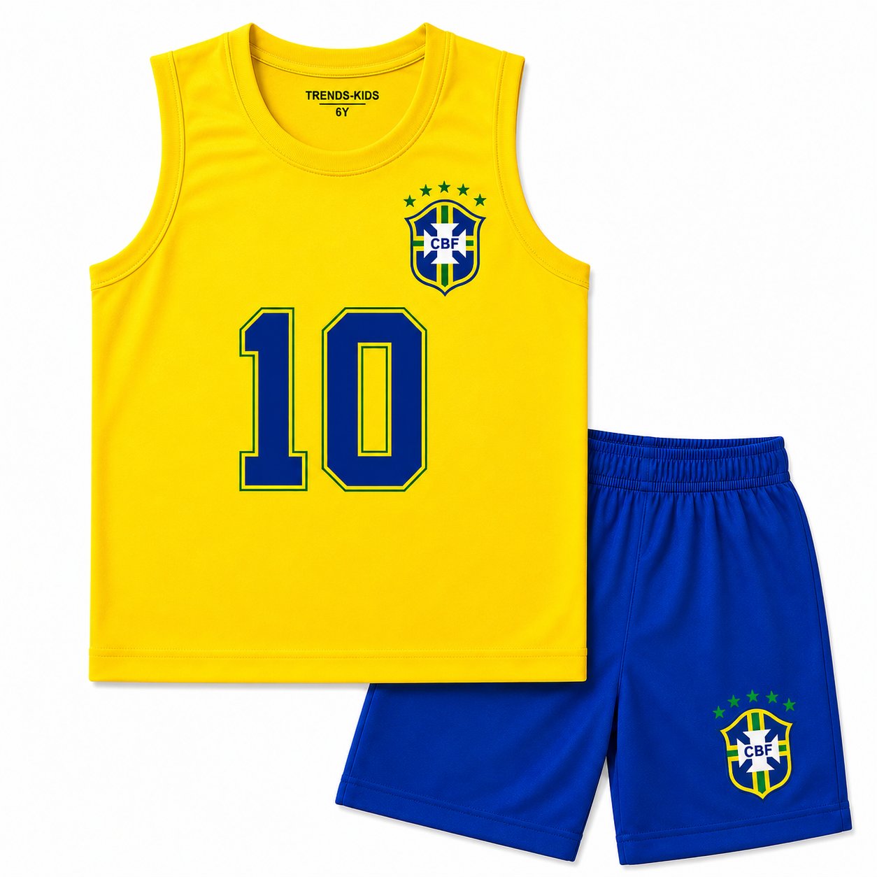 Brazil #10 Kids Tank Top & Shorts Set – Yellow & Royal Blue Sports Outfit