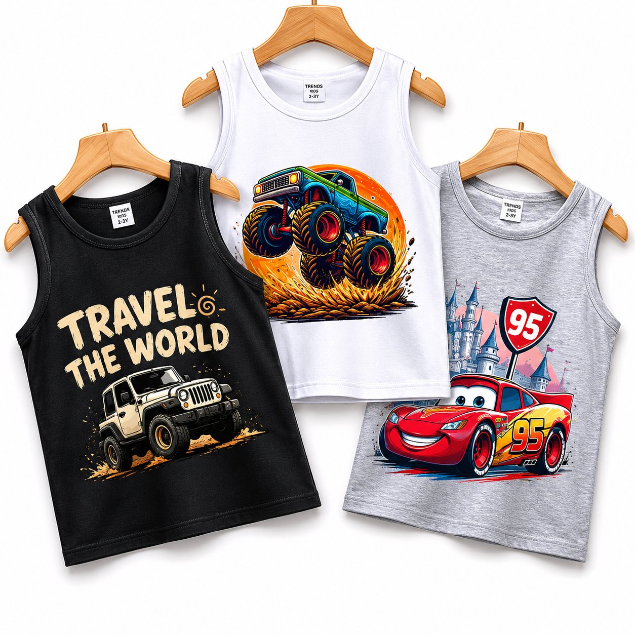 Monster Truck, Racing  & Off-Road Adventure Tank Tops 3-Pack | TT3C-CAR-MIX