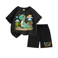Premium “Dino Boy” Cartoon T-Shirt with Pocket Shorts – Black Summer  DTBBD