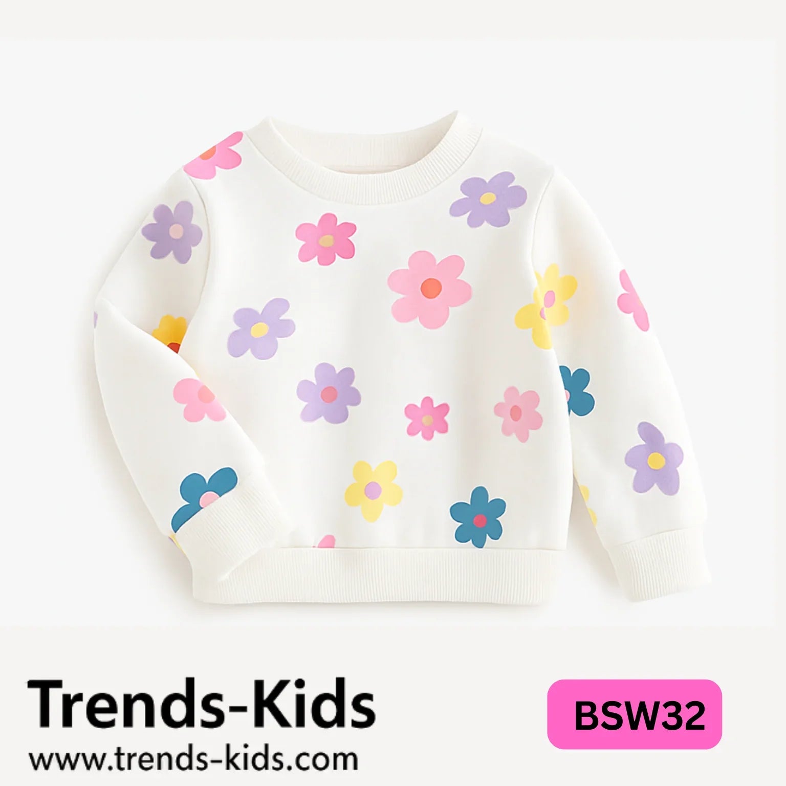 শিশুদের সাদা ফ্লাওয়ার প্যাটার্ন সোয়েটশার্ট