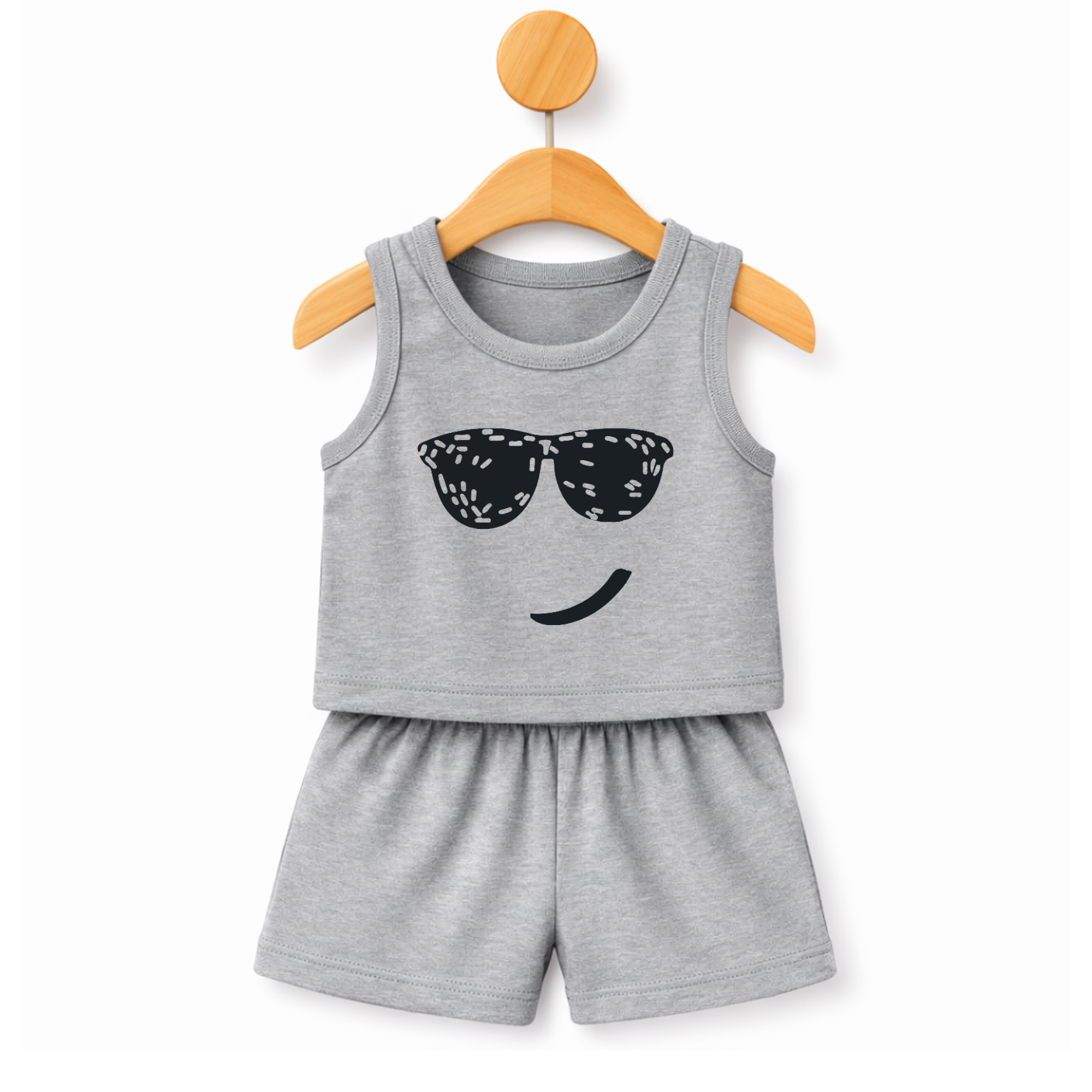 Baby Boys Summer Tank Top & Shorts Set – Cute Sunglasses Print Cotton Outfit