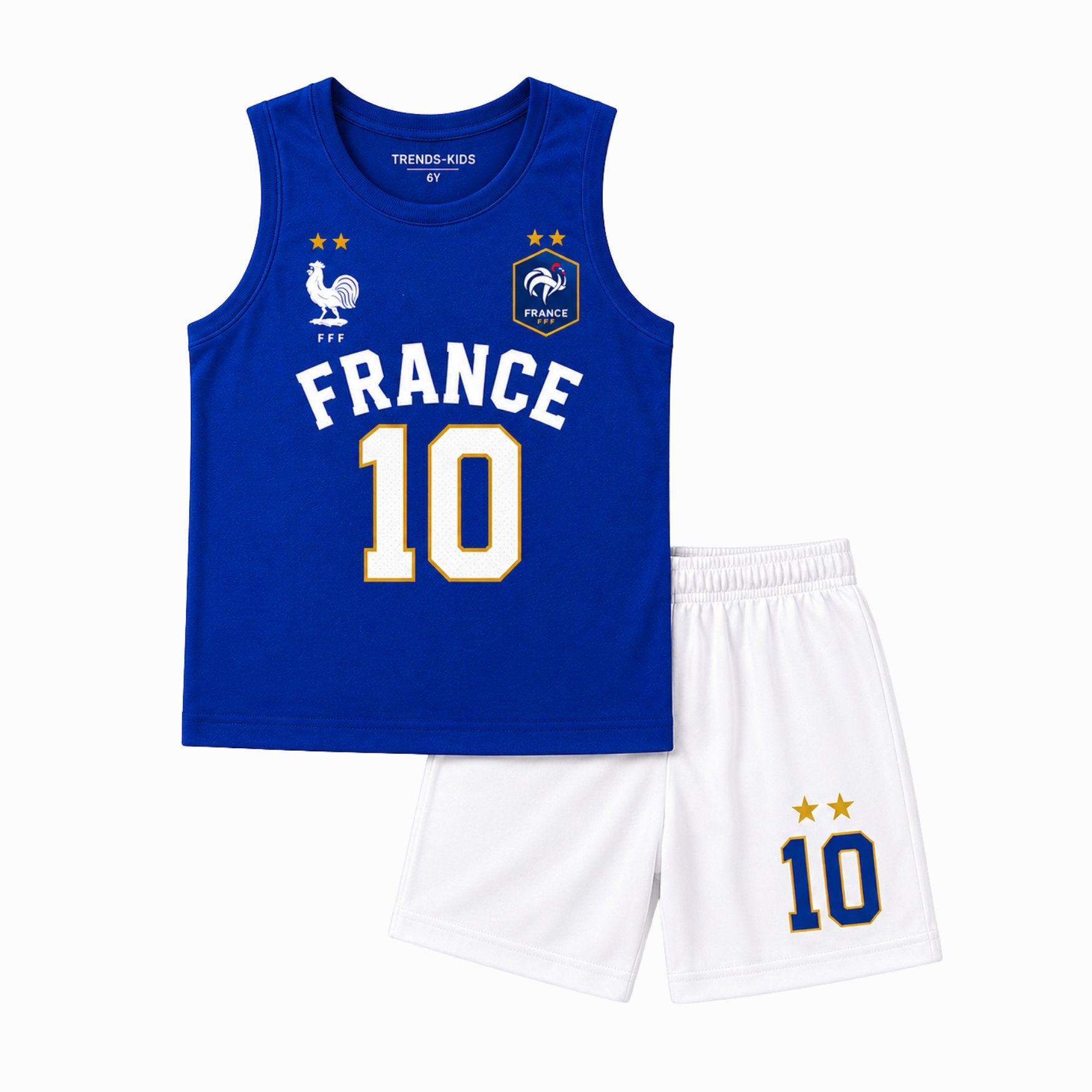 France #10 Kids Tank Top & Shorts Set – Blue & White Summer Sports Outfit