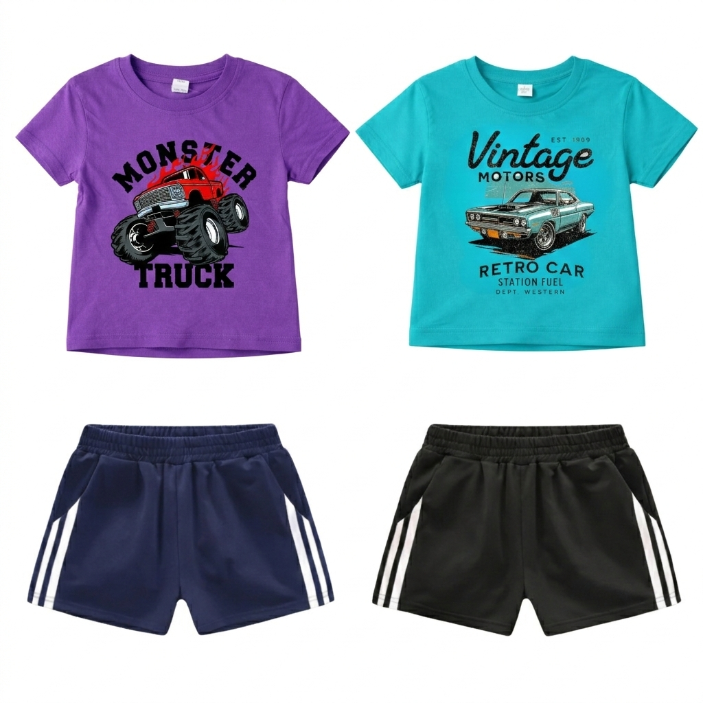 Boys Graphic Car Combo Set – Cotton Tee & Sporty Shorts | Trends-Kids