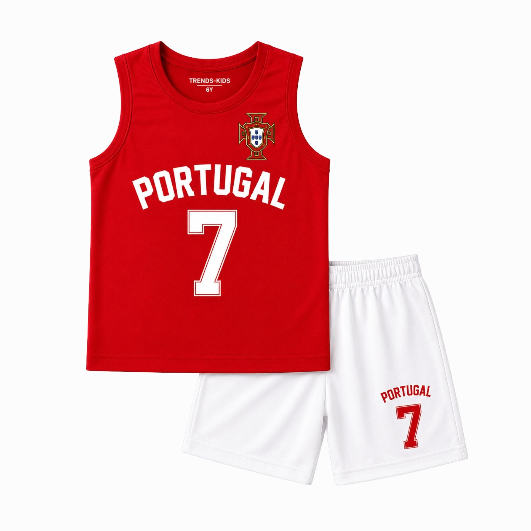 Portugal #7 Kids Tank Top & Shorts Set – Red & White Summer Sports Outfit