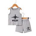 Kids Pilot Tank Top & Shorts Set (Grey) – Soft Cotton | TT-PILOT-GRY
