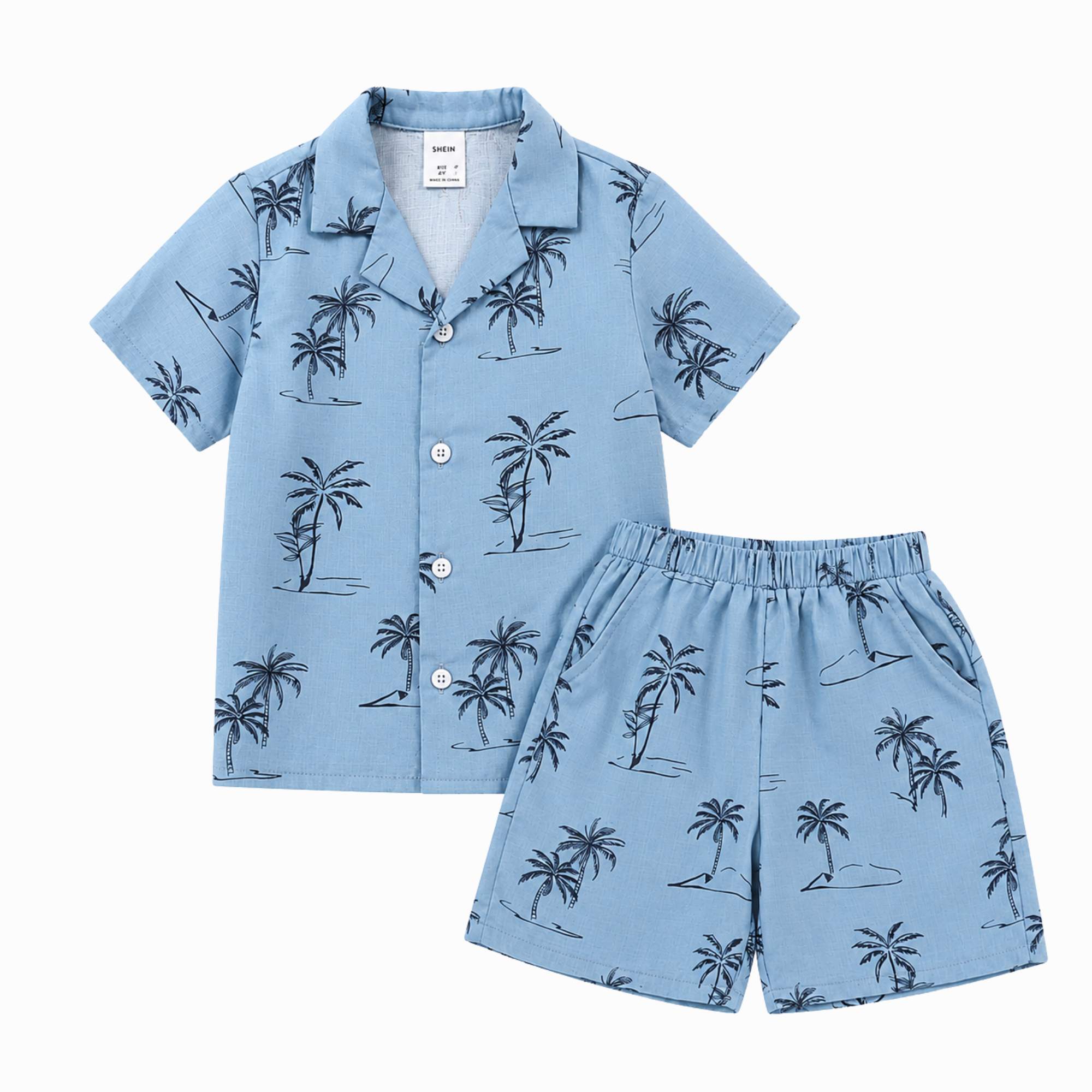 Palm Tree Print Summer Shirt & Shorts Set for Baby & Kids | Sky Blue Co-Ord Set