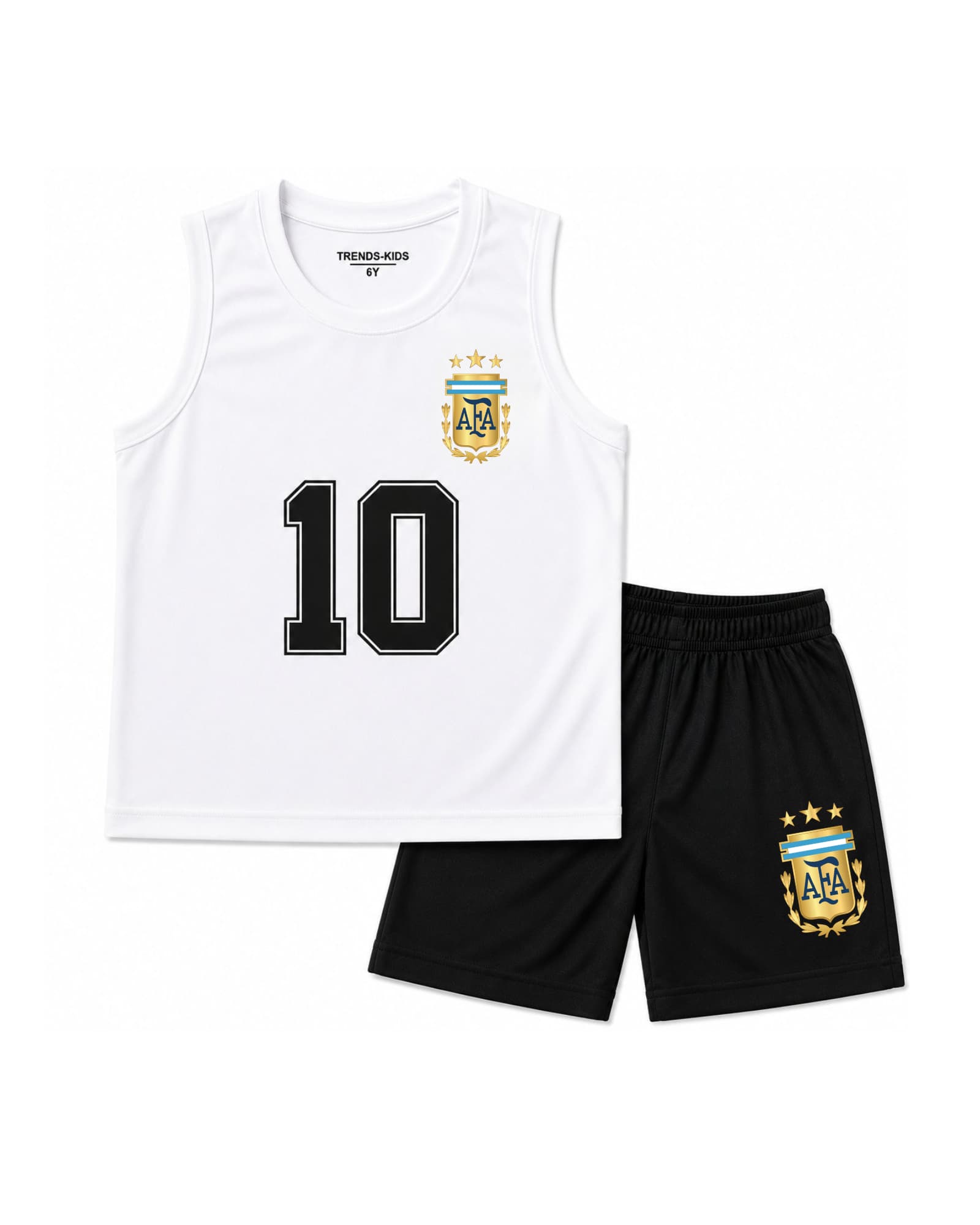 Argentina #10 Kids Tank Top & Shorts Set – White & Black Summer Sports Outfit