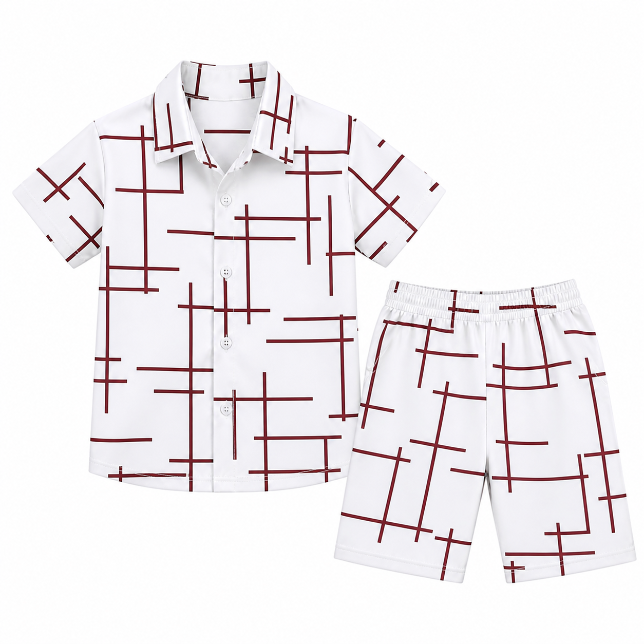 Premium Kids Minimal Line Print Shirt & Shorts Set – Soft Cotton Summer 2 Piece Outfit (1–7 Years)
