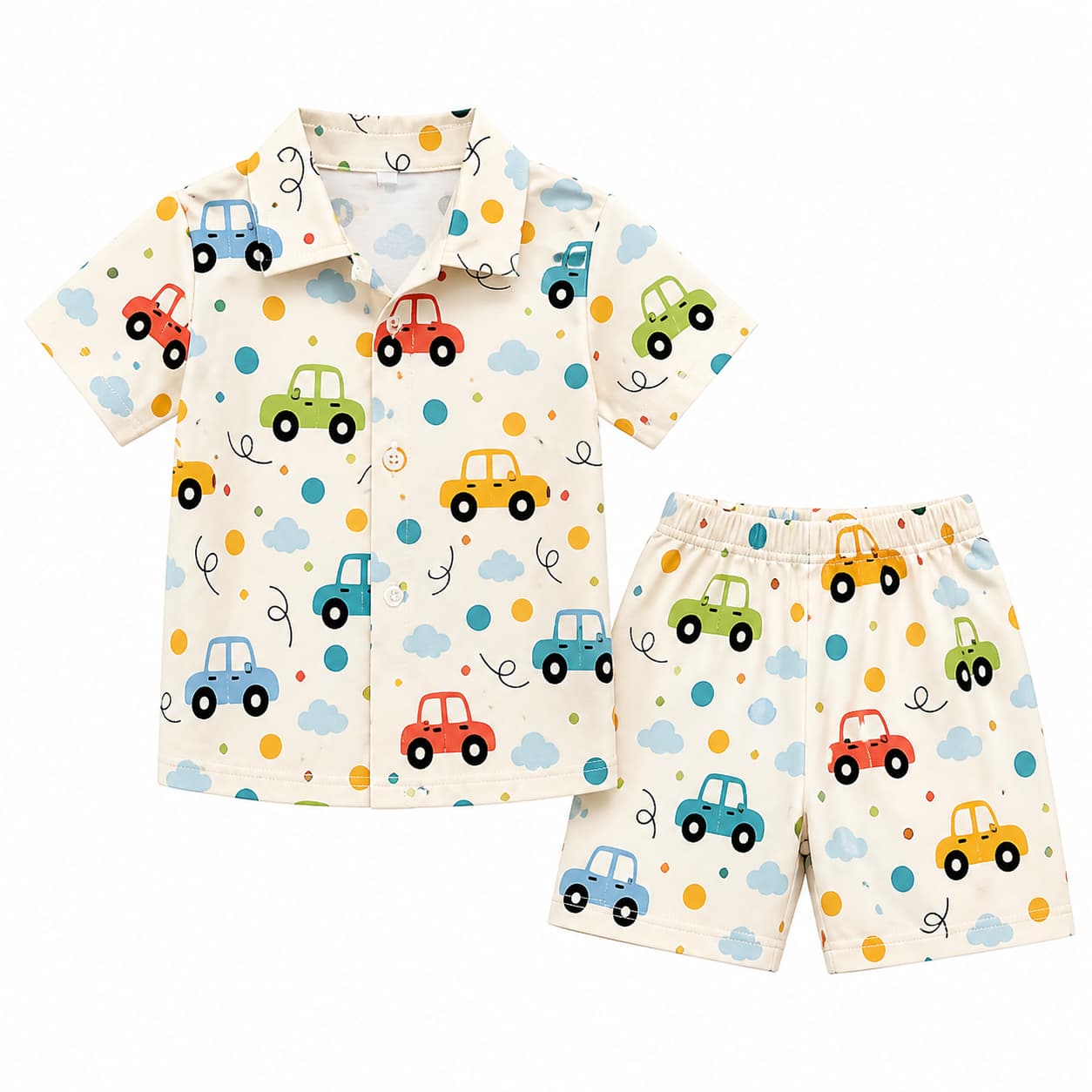 Premium Kids Car Print Summer Shirt & Shorts Set –  2 Piece
