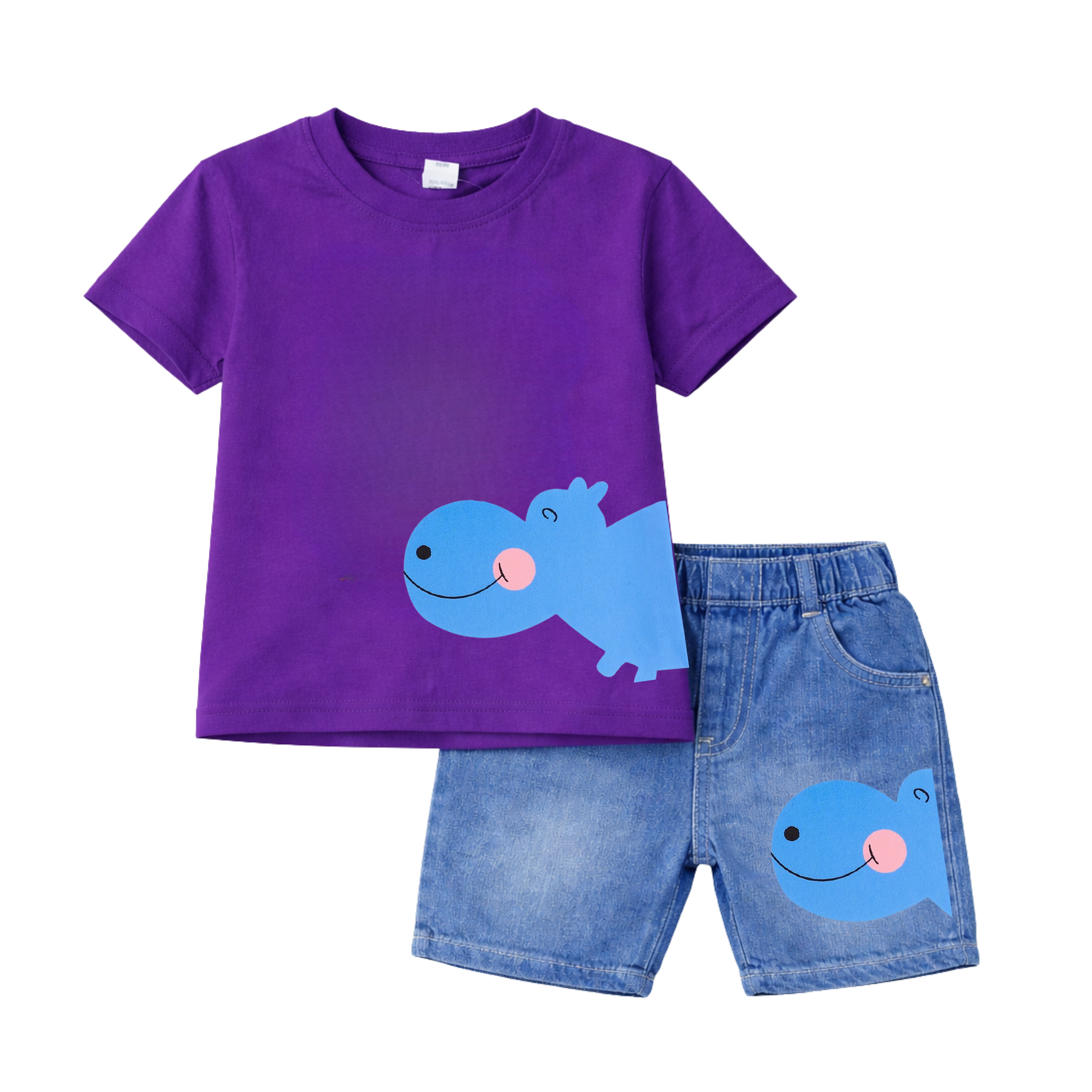 Cute Whale Kids Cotton T-Shirt & Denim Shorts Set