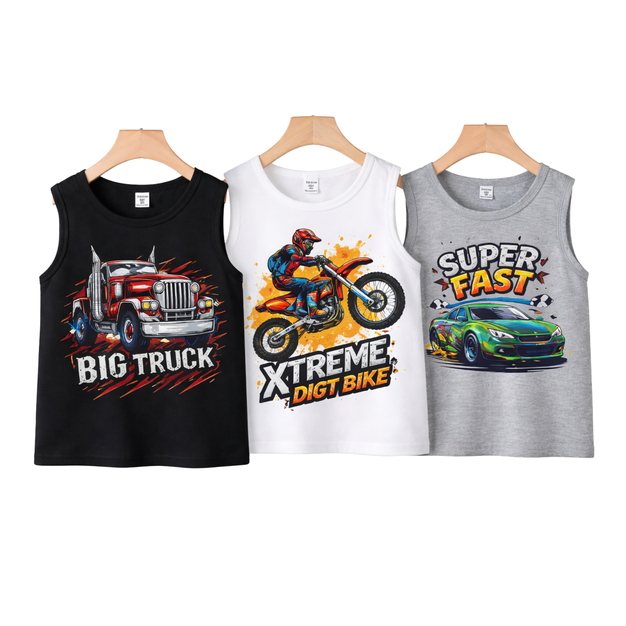 Boys Extreme Machine Cotton Tank Top – Big Truck, Dirt Bike & Super Fast Car
