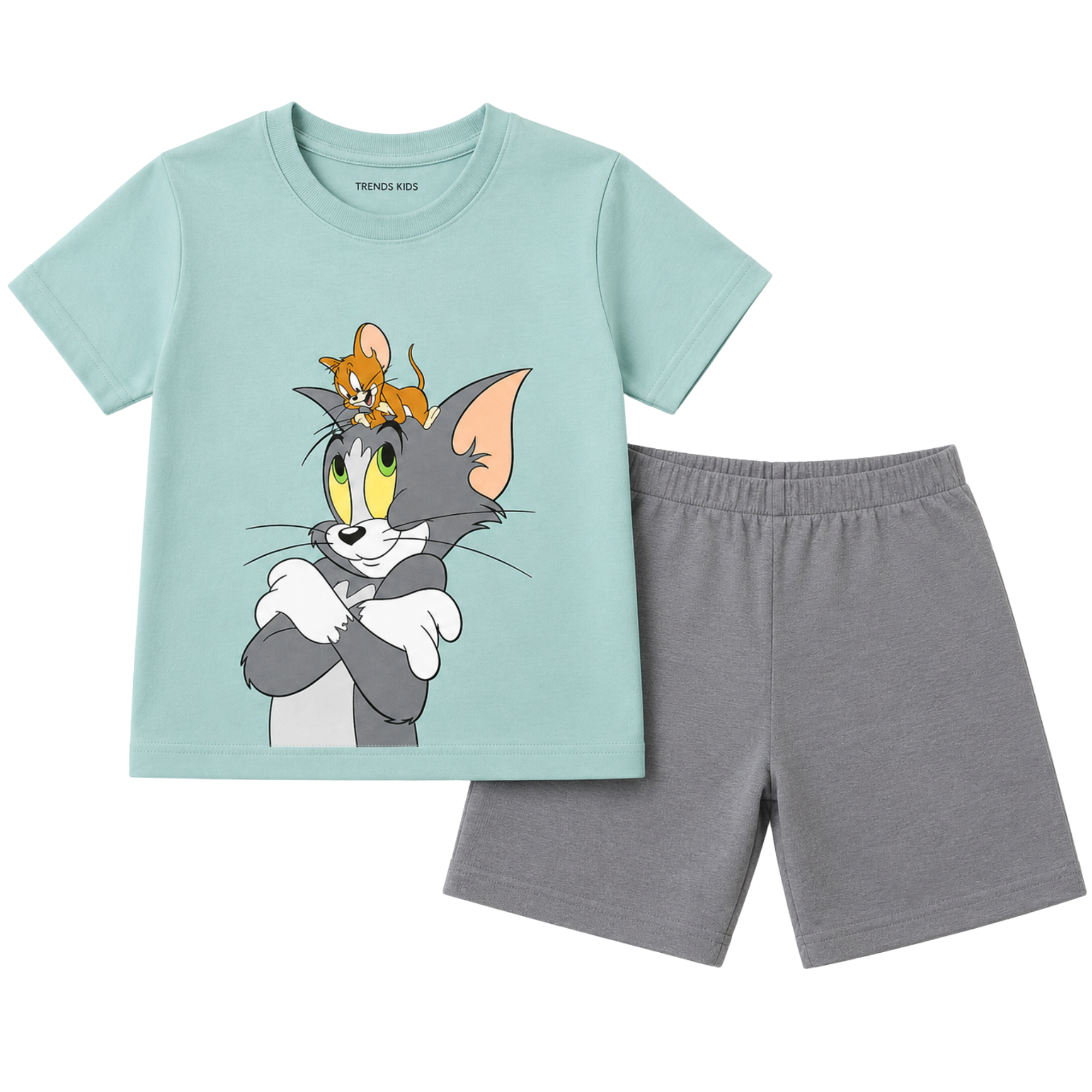 Premium Cartoon T-Shirt with Pocket Shorts – Set | ST-TMGY-SKYGRY