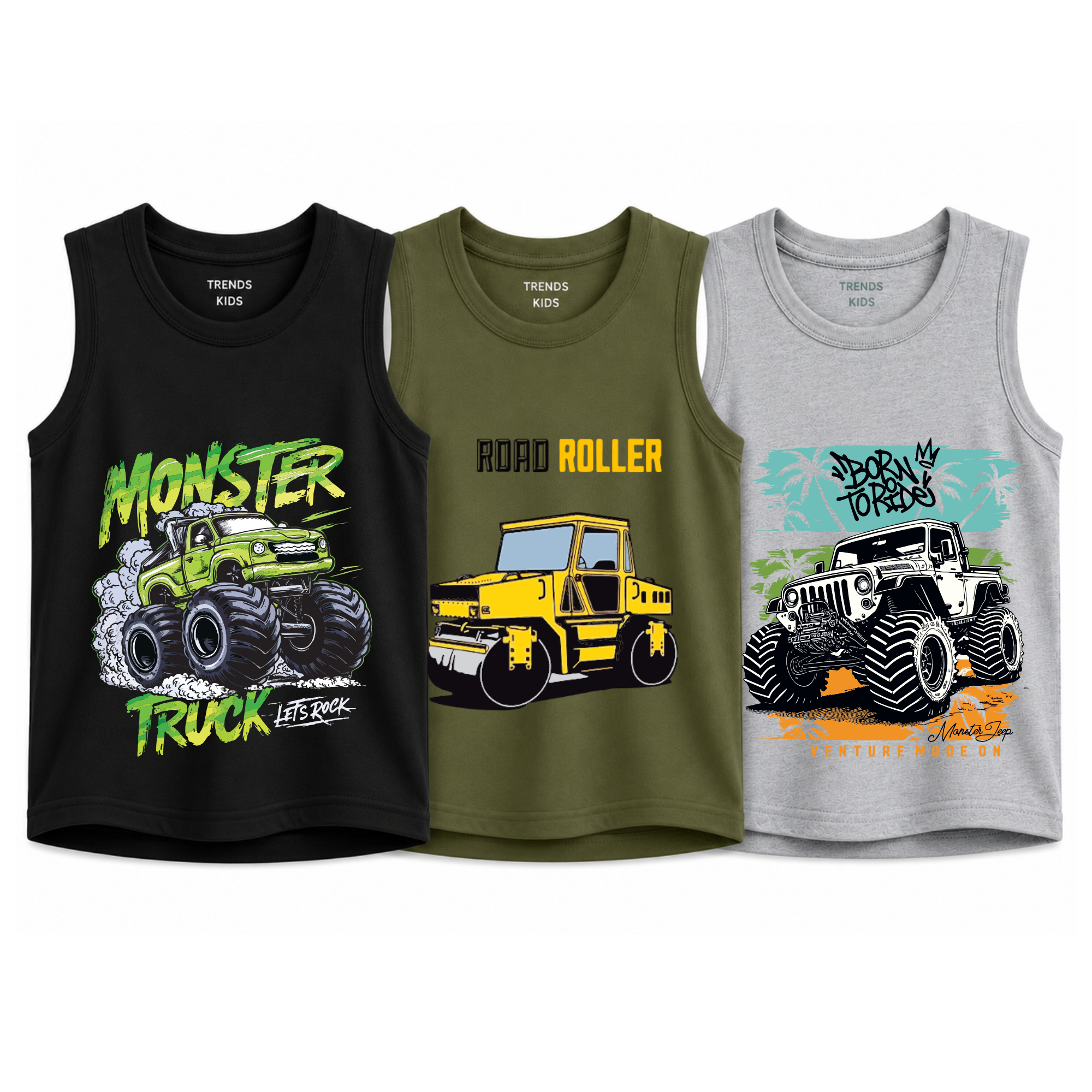 Boys Vehicle Print Tank Top Combo Pack (3 PCS) –  | TT3C-CAR2-MIX